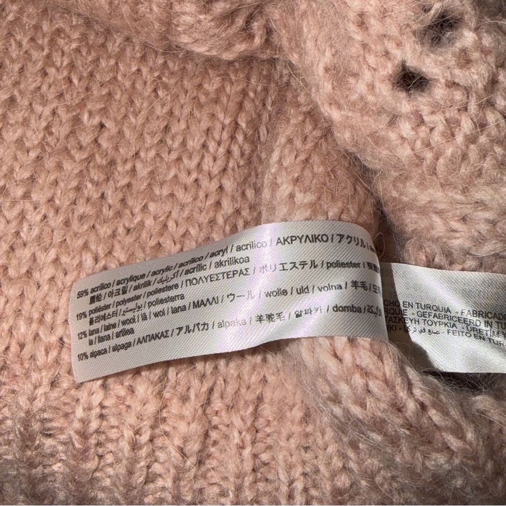 Zara Blush Pink Fuzzy Cable Knit Cardigan with Cute Buttons - Picture 15 of 16